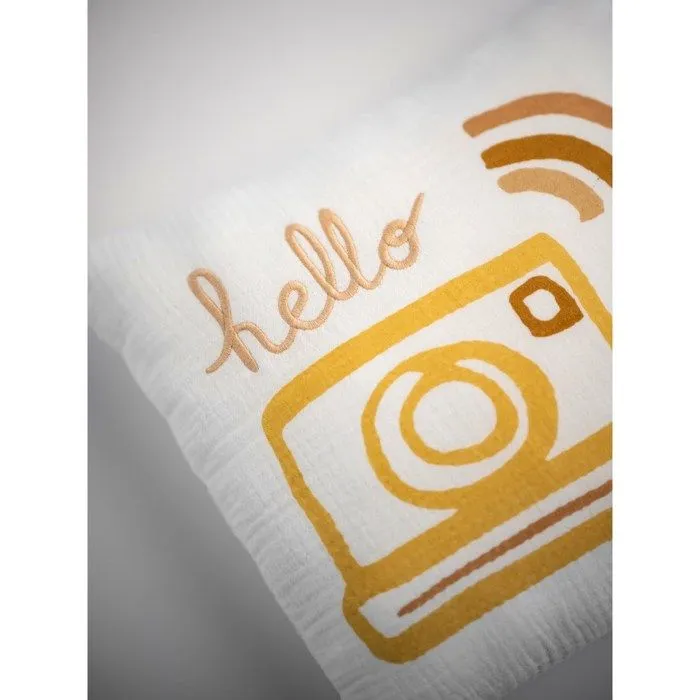 Coussin décoratif - Sauthon - 25x25cm - Coton blanc - Motif appareil photo - Chambre enfant-1