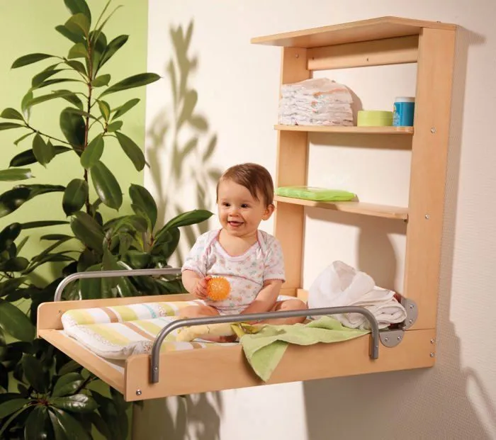 ROBA Table à Langer Murale Pliable + Matelas à Langer "Waldhochzeit" - Naturel-3