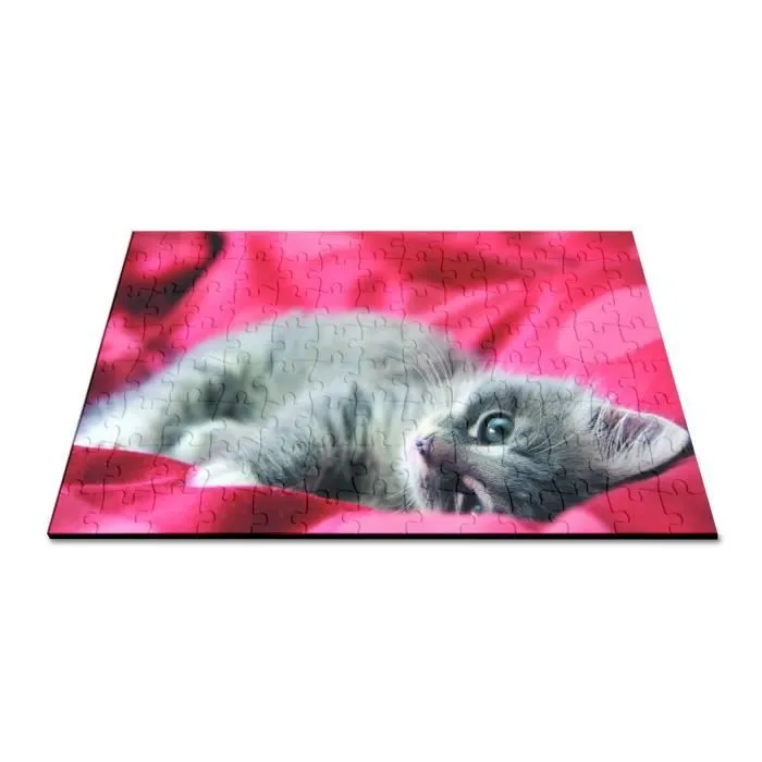 Puzzle Classique - FABULOUS - Chaton Gris Mignon Drap Rouge - 100 Pièces - Intérieur - Mixte - Adulte-2