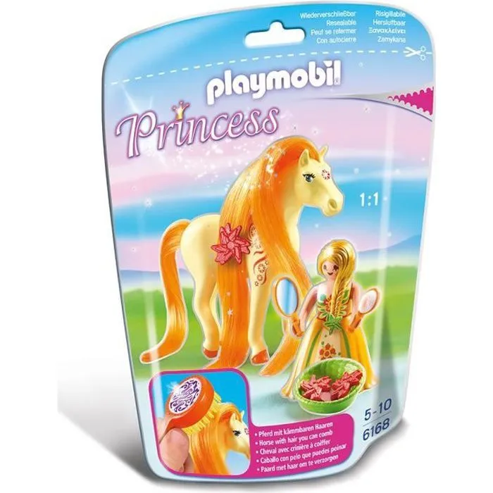 PLAYMOBIL - Princesse Mimosa avec cheval à coiffer - Playmobil Princess - Orange - 4 ans-0