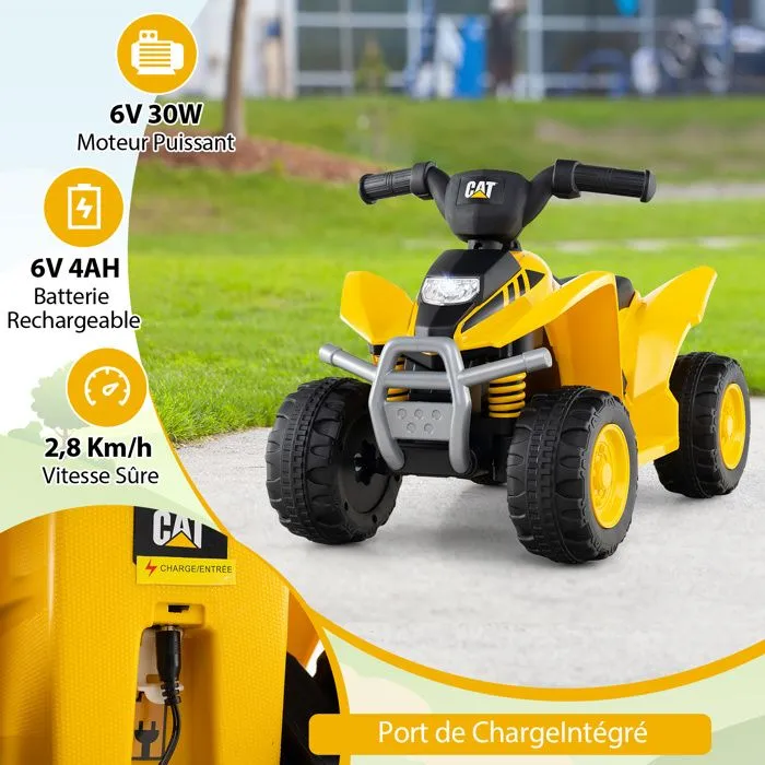 COSTWAY Quad Electrique pour Enfants 6V 4 Ah, Voiture Électrique Enfants avec Klaxon, LED, Pédale, 18 à 36 Mois, Jaune-3