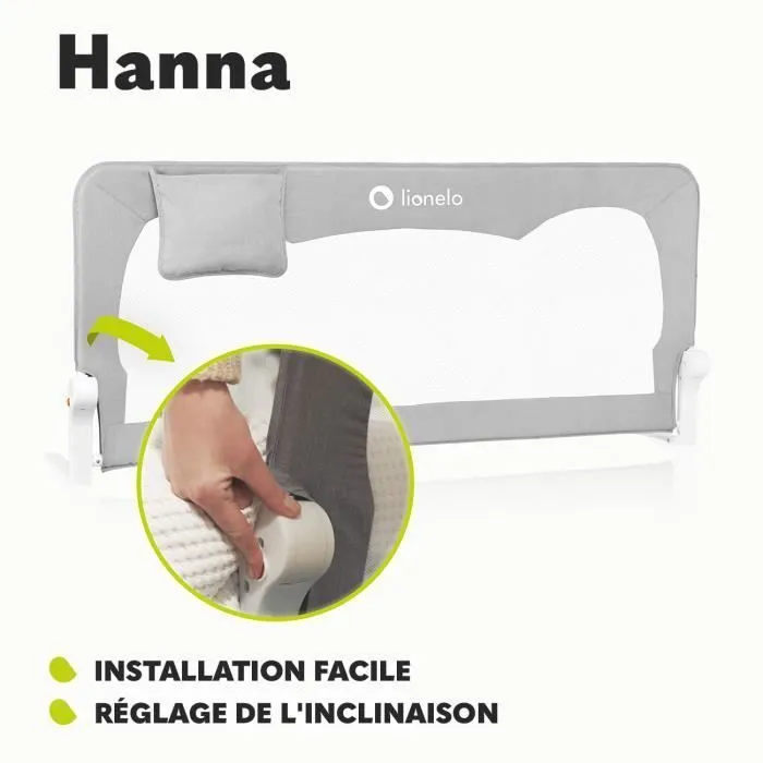 Barrière de lit bébé Hanna - LIONELO - Gris - Pliable - Protection anti-chute - 150x66cm - Gris-3