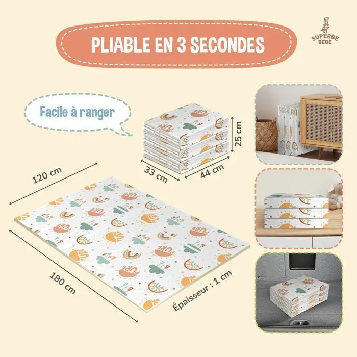 Tapis de Jeu en mousse, épais et pliable pour enfants - 180 x 120 x 1 cm - PURE BIG LOVE | SUPERBE BEBE-1