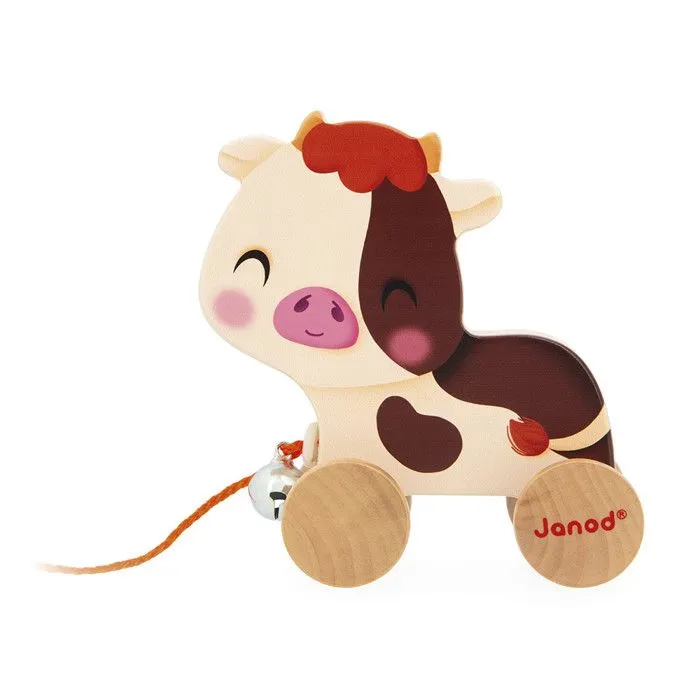 Vache à Promener - Janod - Jouet en Bois - Clochette - Dès 12 mois - Certifié FSC-2