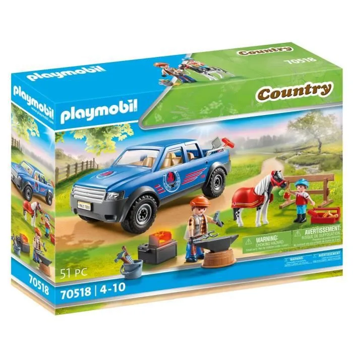 PLAYMOBIL - 70518 - Maréchal-ferrant et véhicule avec forge mobile et accessoires - Playmobil Country-0