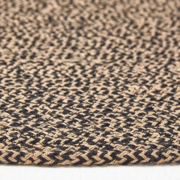 Tapis rond tissé à plat en coton mélangé Beige et Noir, 200 cm-3