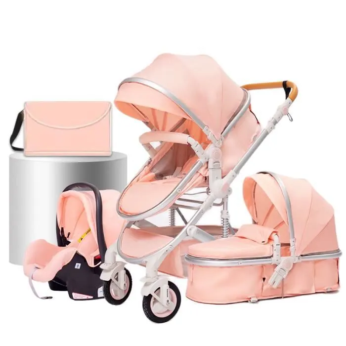 Poussette 3 en 1 rose Bebeboutik