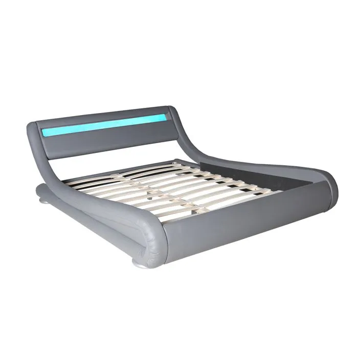 Lit double - WAVE - 160x200 - LEDS intégrées - Gris-1