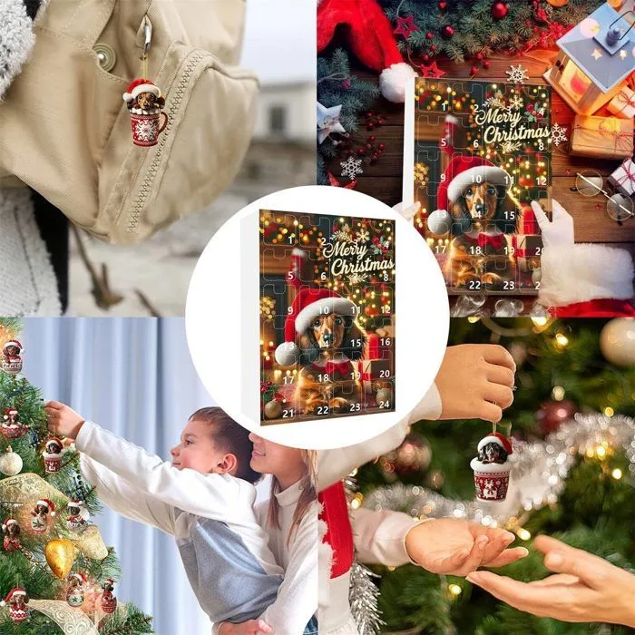 Calendrier de l'Avent Teckel compte à rebours de 24 jours jusqu'à Noël avec pendentif amusant teckel, décoration d'arbre de Noël-3