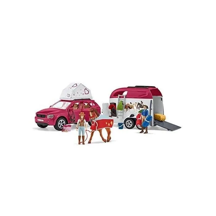 Voyage en voiture avec remorque pour chevaux, Coffret figurines Schleich 42535 Horse Club pour enfants de 5 ans-1