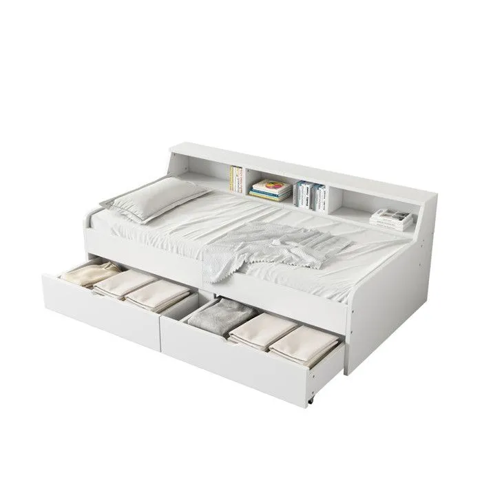 MODERNLUXE Lit banquette 90x200cm - Canapé lit , avec deux tiroirs, avec rangement, blanc-1