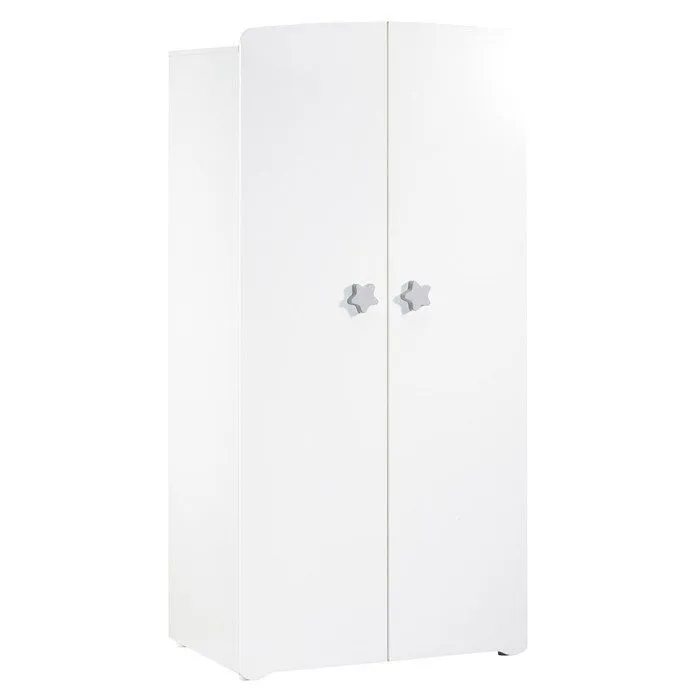 Armoire bébé Basic - Blanche - Boutons étoiles grises - 2 portes - Babyprice-0