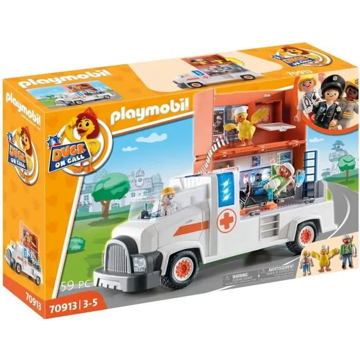 PLAYMOBIL - 70913 - DUCK ON CALL - Ambulance avec équipements médicaux et effets sonores et lumineux-0