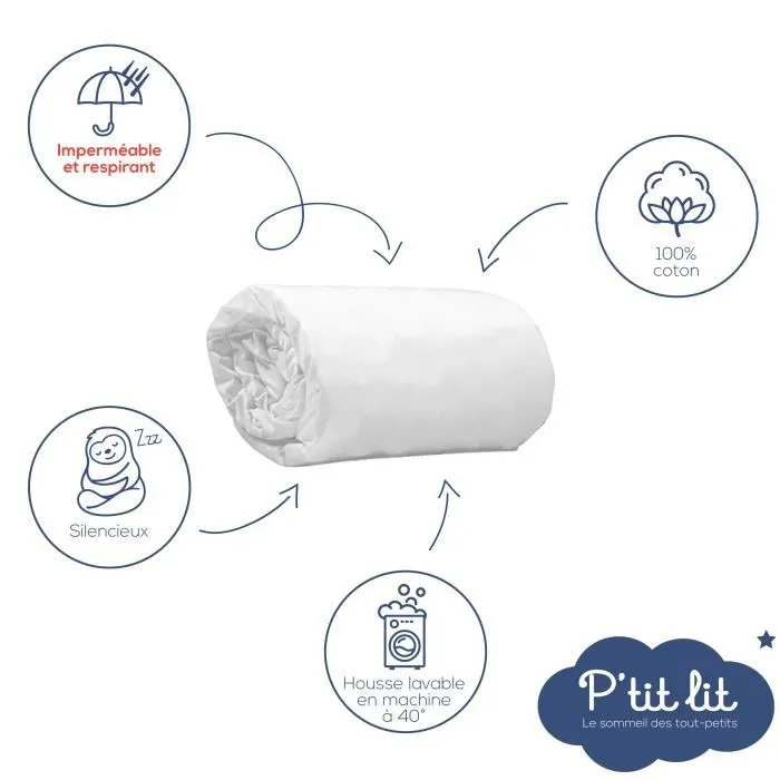 Protège Matelas Bébé 2 en 1 - Alèse + Drap Housse 60x120 cm - 100% Coton - Imperméable et Respirant - Silencieux - Blanc-0