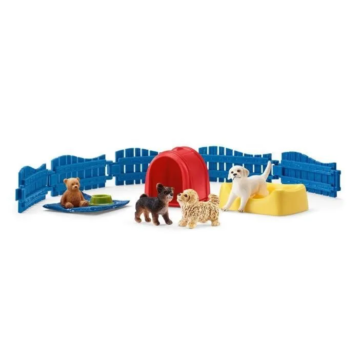 Figurines - SCHLEICH - ENCLOS À CHIOTS (FARM WORLD) - 3 Chiots Inclus - Multicolore - 13 Pièces-0