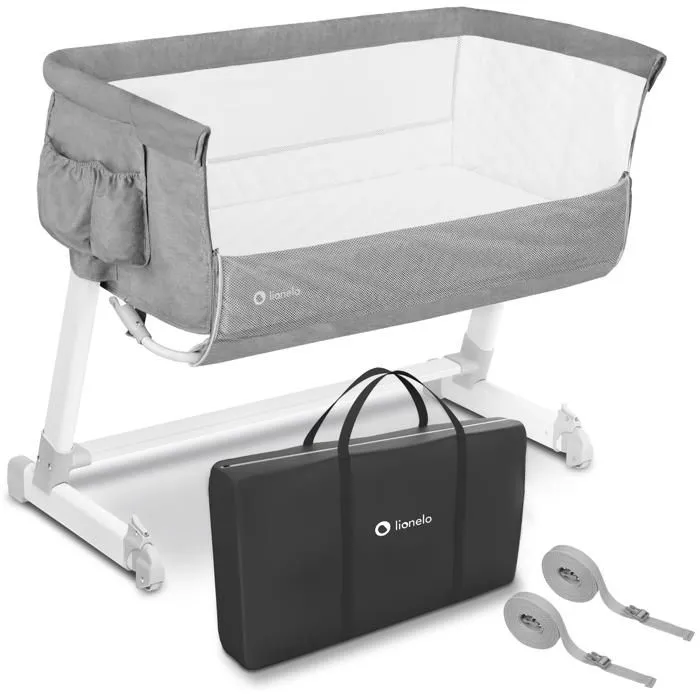 Lit cododo évolutif  LIONELO Théo - Lit bébé avec matelas - 0-9 kg - Hauteur et inclinaison réglables - Gris-0