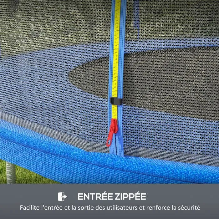 Filet de sécurité trampoline porte zipée Ø 305 cm 6 poteaux bleu noir-5