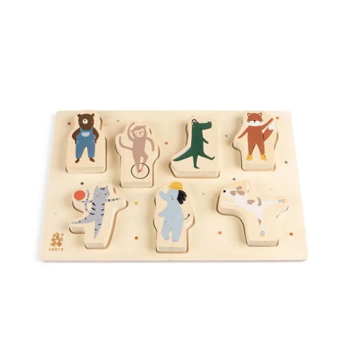 Puzzle en bois Animaux en bois - 7 pièces - Bébé - Sebra - Motricité fine et reconnaissance des formes et des couleurs-0