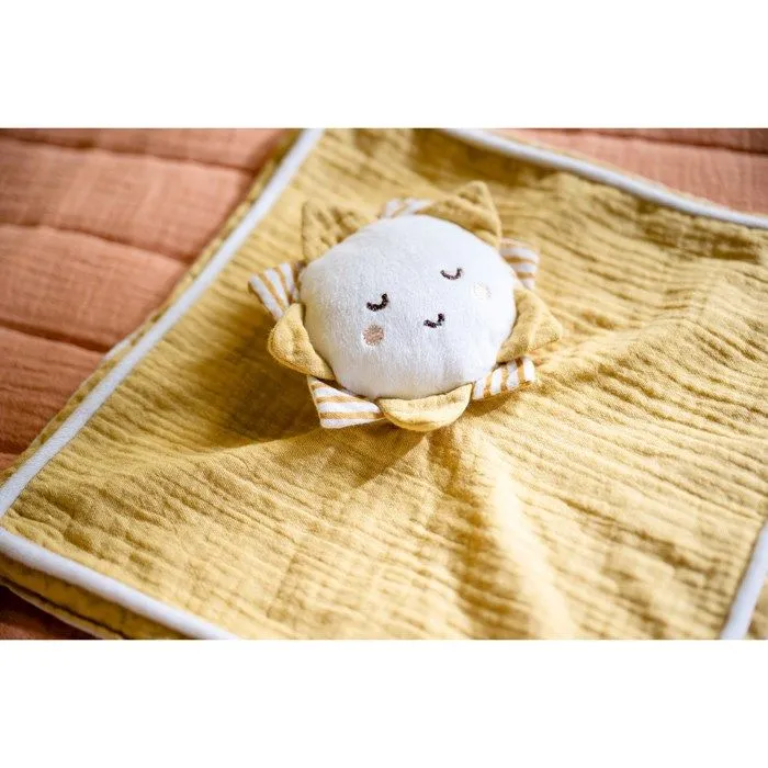 Doudou mouchoir soleil en coton blanc-2