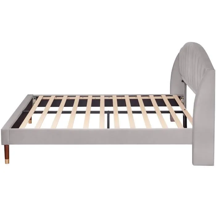 Lit double 160x200 cm avec sommier à lattes en bois et tête de lit, lit ado, lit enfant - lit en velours gris-2