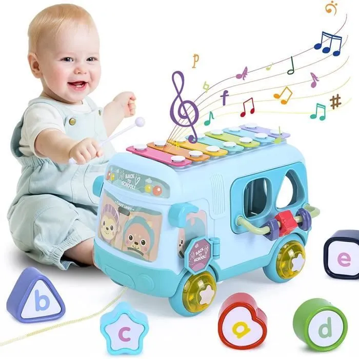 Jouet D'activite Bebe,Jouet de Bus avec xylophone, Cadeau éducatifs Interactifs pour Petite Enfance-0