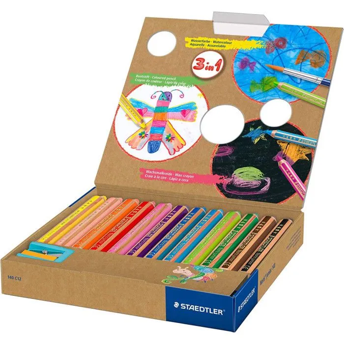 Pinceau à aquarelle - STAEDTLER - Buddy 3 en 1 - Couleurs assorties - Pack de 12 - Cire-1
