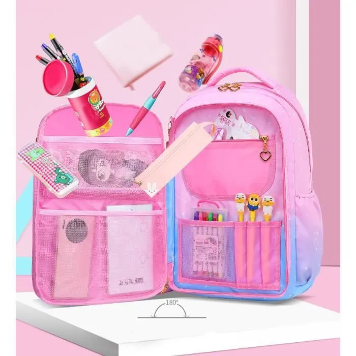 Bebeboutik Cartable Fille Primaire Sac a Dos Filles Enfants Sac a Dos Hydrofuge Sac a Dos Scolaire pour Filles Enfants Rose