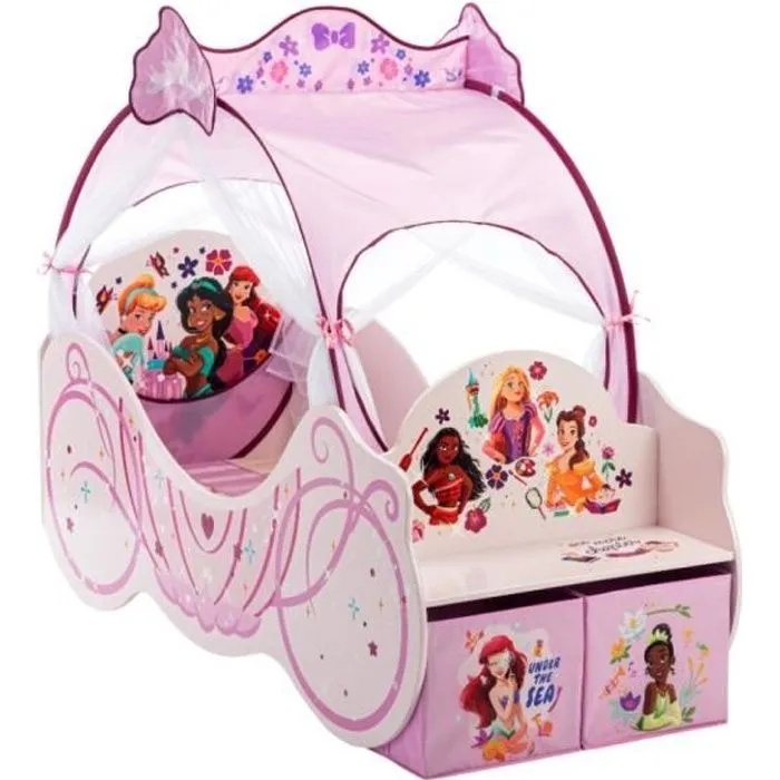 Lit calèche - Disney Home - Disney Princesses - Avec rangement - Baldaquin - Rose-0