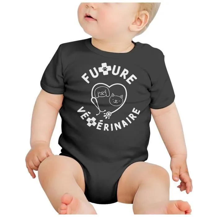 Body Bébé Manche Courte Noir Future Vétérinaire Métier Santé Animaux-1