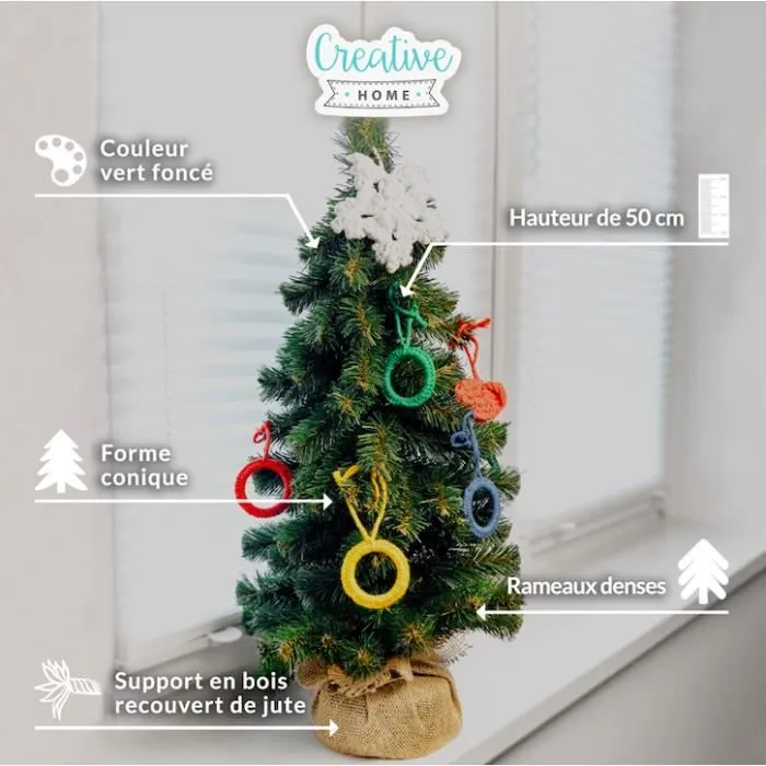 50cm Petit sapin de noel artificiel | Mini sapin | Decoration noel | Vert foncé | Naturel | Ambiance de fêtes | Support en jute-3