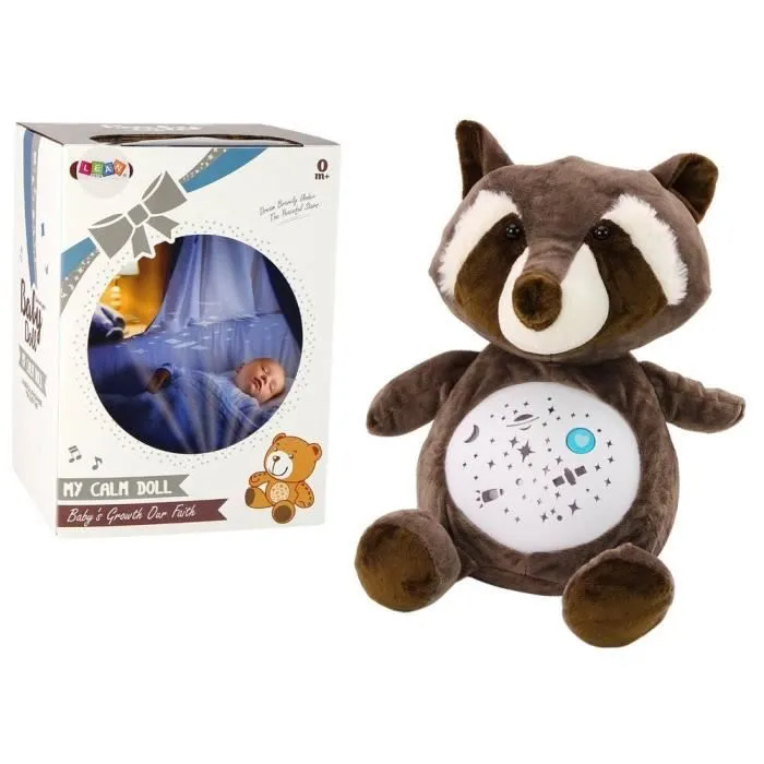 Ours en peluche Sommeil Lumières Sons Mode jour et nuit Raton laveur-0