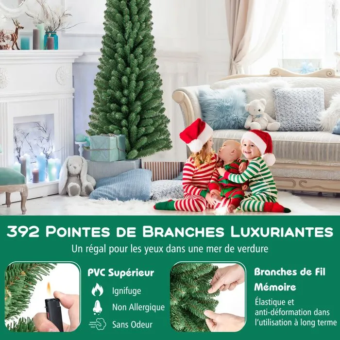 COSTWAY Sapin de Noël Artificiel 180 cm, 392 Branches en PVC, Support en Métal, Décoration de Fêtes pour Maison, Magasin, Bureau-1