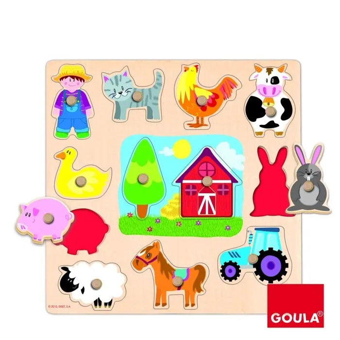 Puzzle en bois Silhouette Ferme - GOULA - 12 pièces - Animaux - Mixte - A partir de 1 an-1