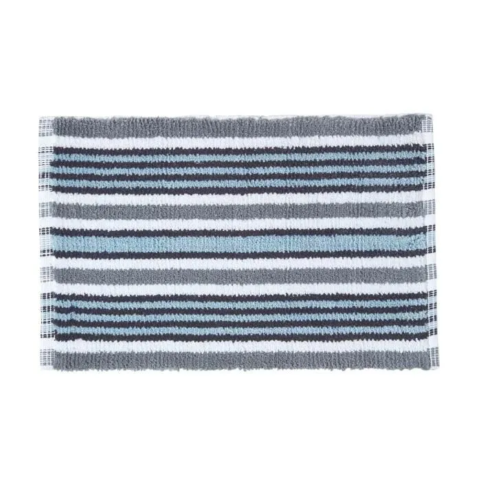 Tapis de bain tissé chenille de Coton rayé Noir-0