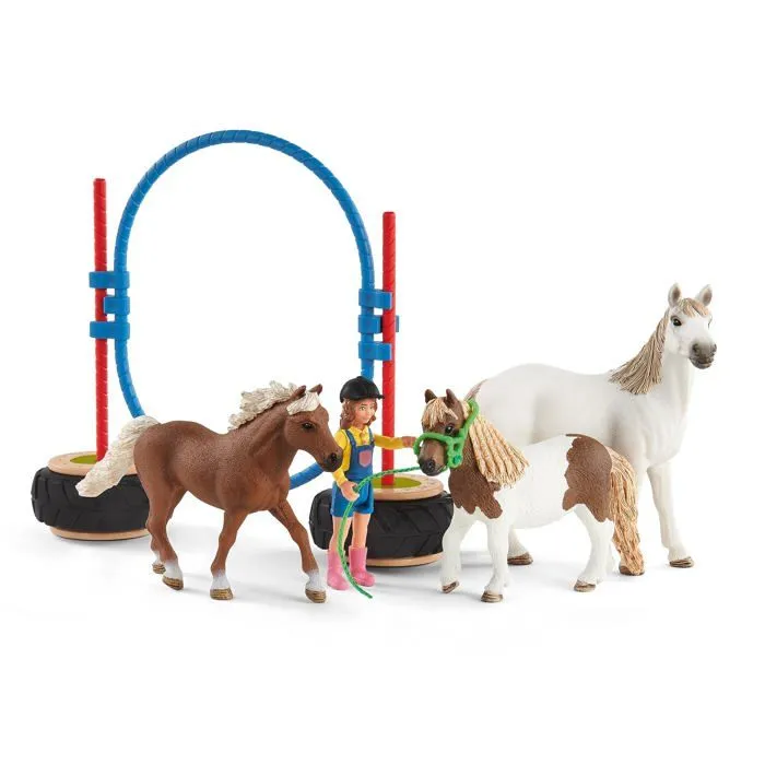 Schleich - 72149 - Agility dans la boite a Chevaux, des 3 Ans, Farm World - Coffret, 38.7 x 11 x 23-3
