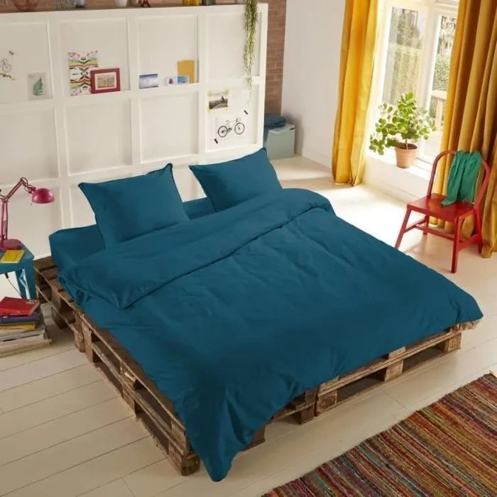 HIP Housse de couette Uni 140x200/220 cm Bleu pétrole-1