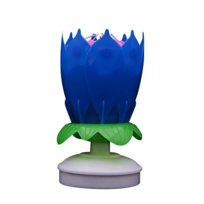 Bougie d'anniversaire - Lotus - Musique Joyeux Anniversaire - Bleu - Double Couche - Décoration de Fête-0