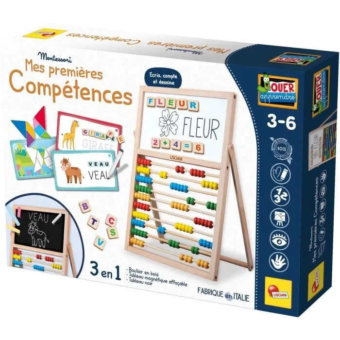 Mes premières compétences chevalet - Jeu Montessori - MONTESSORI - Tableau Double Face, Lettres et Chiffres Magnétiques-0