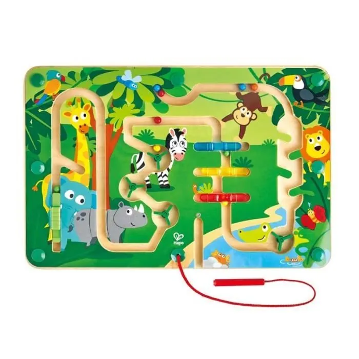 Labyrinthe magnétique en bois HAPE E1714 Animaux de la jungle-0