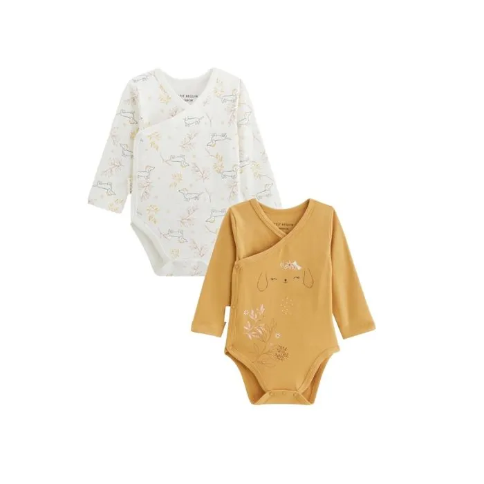 Lot de 2 bodies bébé - Émilie - Ouverture croisée - Couleur écru - Mixte - STANDARD 100 by OEKO-TEX®-0