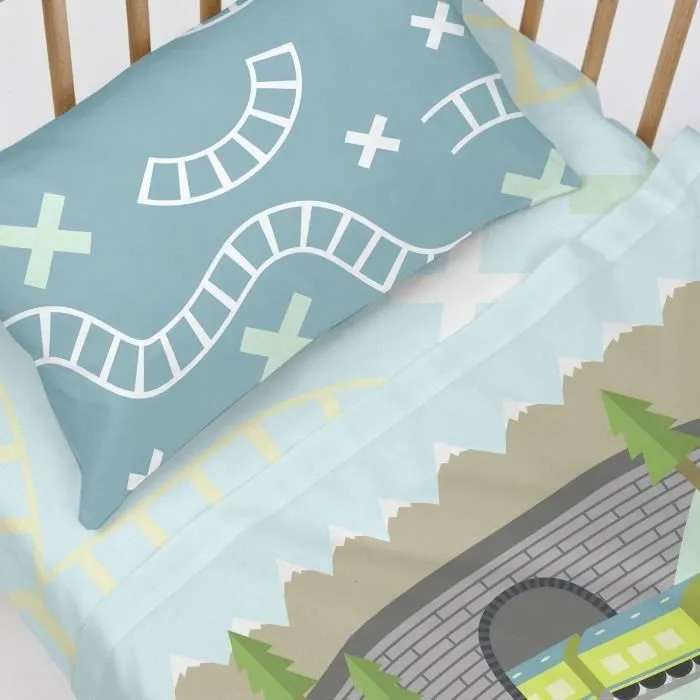 Parure de draps - happynois - Train - 100% coton - 120x180 cm - Lit bébé-2