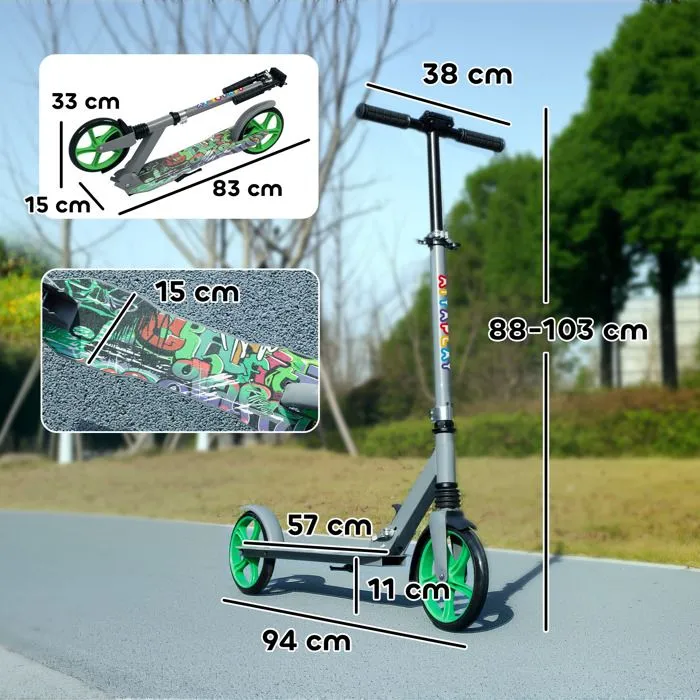 Trottinette enfants 6 à 12 ans - AIYAPLAY - trottinette pliable à 2 roues - hauteur réglage - pour filles et garçons - vert-3