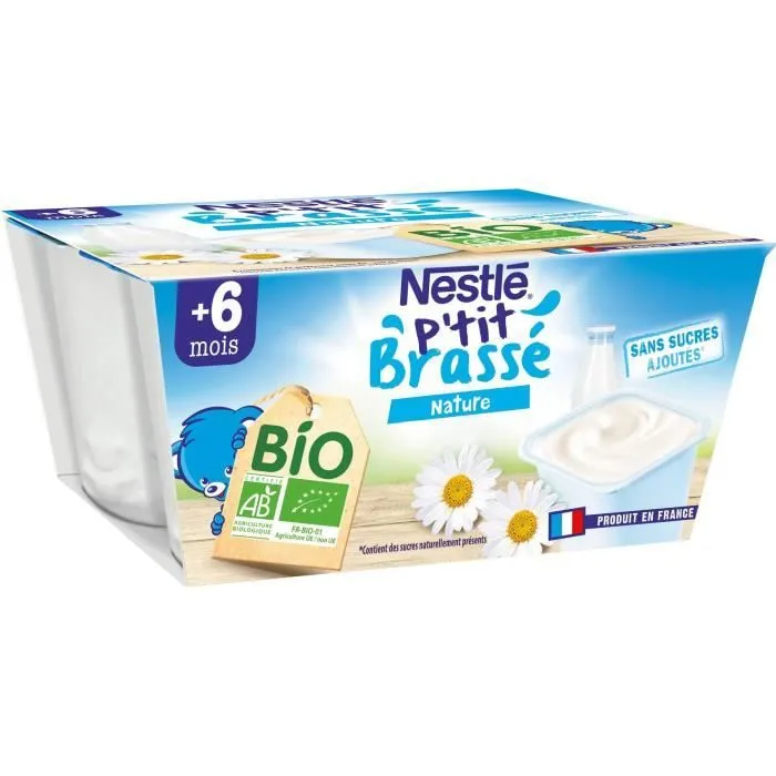 NESTLÉ P'tit Brassé Bio Nature - 4x90 g - Dès 4/6 mois-0