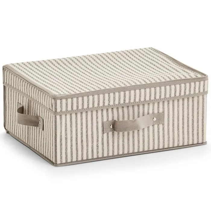 Boîte de rangement - ZELLER - 38 x 29 x 16,5 cm - Gris - Beige - Textile non-tissé-0