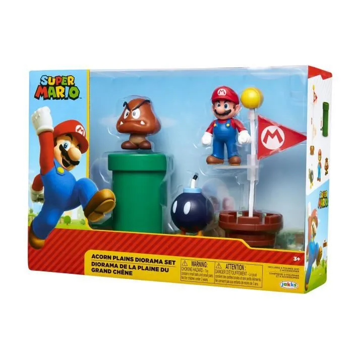 Coffret de 5 figurines MARIOBROS Thème Plaine du Grand Chêne - Mario, Goomba, bombe, drapeau inclus-1