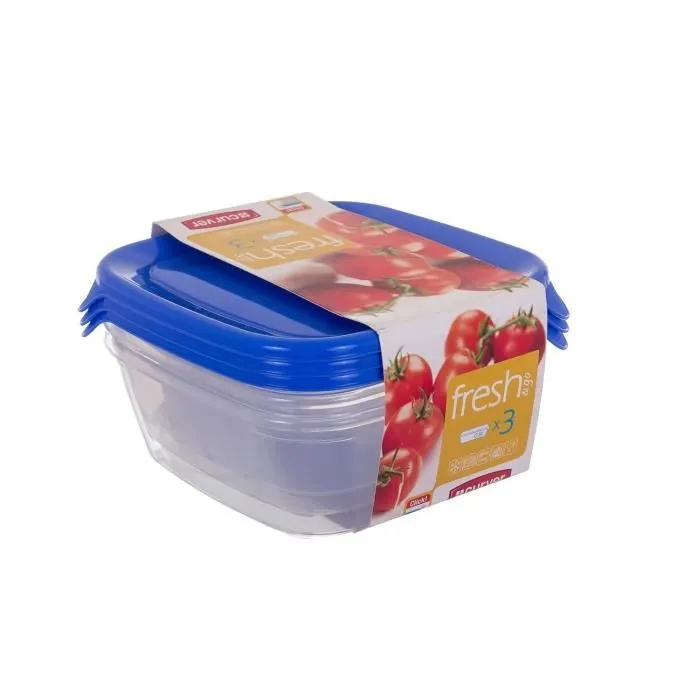 Congélateur-coffre-fort carrés conteneurs en plastique de stockage des aliments avec couvercle bleu Curver, Set de 3 pces (0.8 l)...-1