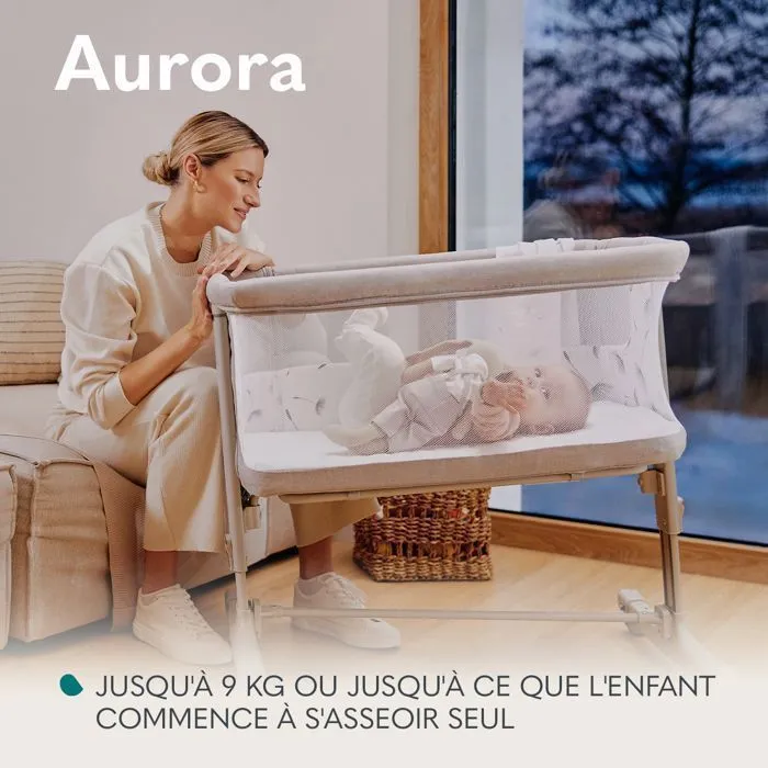 Lit bébé 3en1 LIONELO Aurora - Réglable en hauteur et inclinaison - Matelas et sac inclus - Beige-2