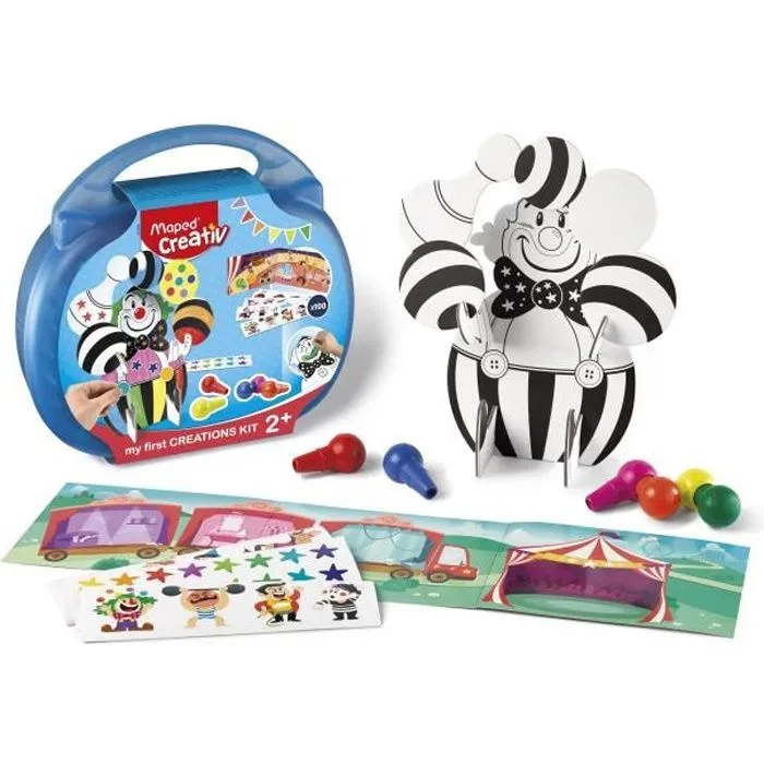 MAPED CREATIV - Mes Premières gommettes et coloriage - Clown 3D à personnaliser - Valisette réutilisable-0