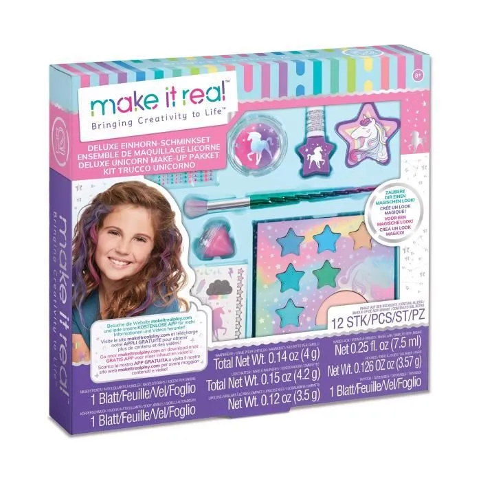 Kit de maquillage - MAKE IT REAL - Licorne - 6 couleurs - Gloss à lèvres - Tatouages tendance-0