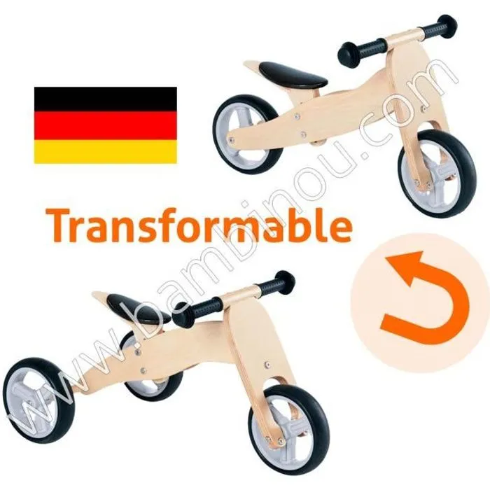 Mini Draisienne tricycle bois massif 4 en 1 Charlie PINOLINO-0